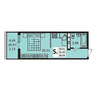 Студия 26.43м²