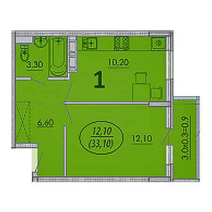 1 комнатная 33.1м²