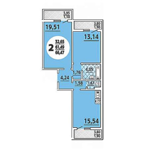 2 комнатная 66.47м²