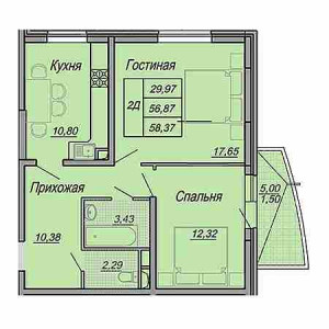 2 комнатная 58.37м²