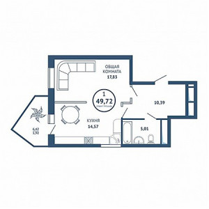 1 комнатная 49.72м²