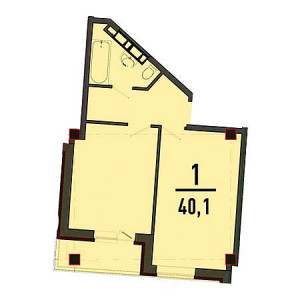 1 комнатная 40.1м²