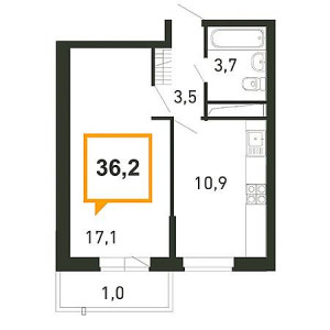 1 комнатная 36.2м²