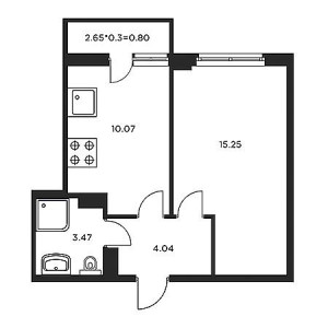 1 комнатная 33.61м²