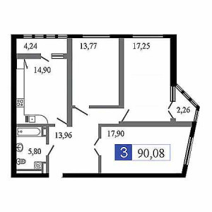 3 комнатная 90.08м²