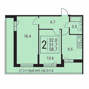 2 комнатная 58.7м²