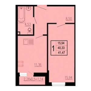 1 комнатная 41.47м²