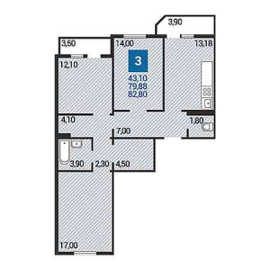 3 комнатная 82.8м²