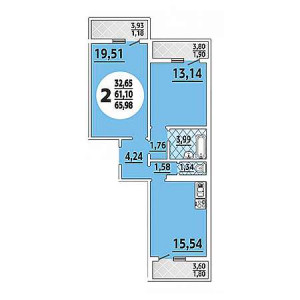 2 комнатная 65.98м²