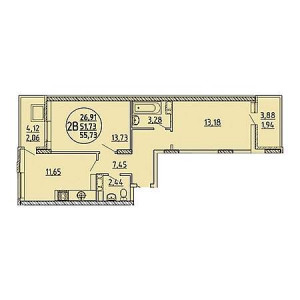 2 комнатная 55.73м²