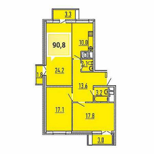 3 комнатная 90.8м²