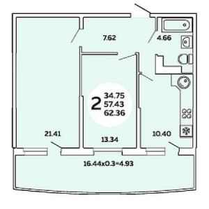 2 комнатная 62.36м²