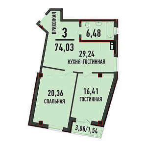 3 комнатная 74.03м²