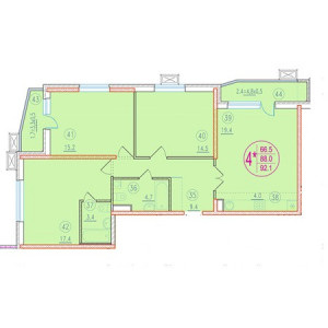 3 комнатная 92.1м²