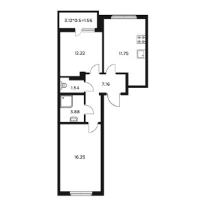 2 комнатная 55.9м²