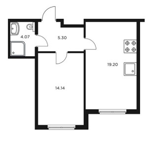 1 комнатная 42.7м²