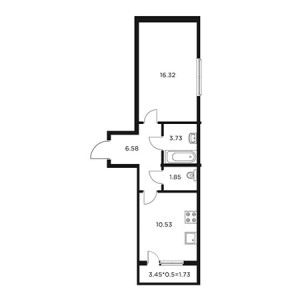 1 комнатная 42.5м²