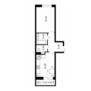 1 комнатная 40.8м²