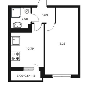 1 комнатная 36.1м²