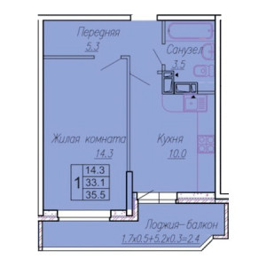 1 комнатная 35.5м²