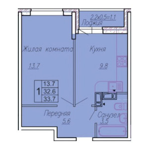 1 комнатная 33.7м²