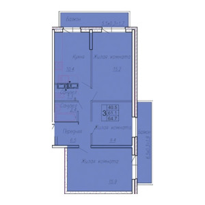 3 комнатная 64.7м²