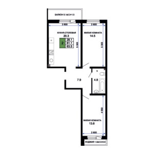 2 комнатная 63.5м²