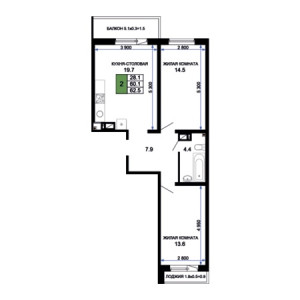 2 комнатная 62.5м²