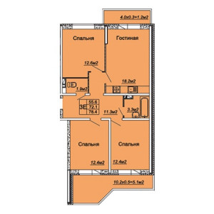 3 комнатная 78.4м²