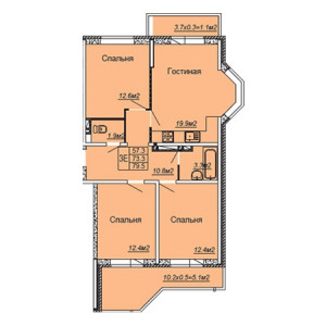 3 комнатная 79.5м²