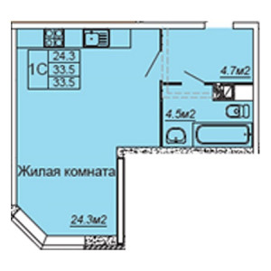 Студия 33.5м²