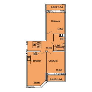 2 комнатная 68.1м²