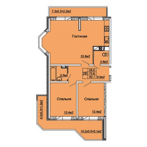 2 комнатная 82.1м²