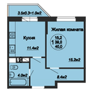 1 комнатная 40м²