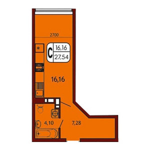 Студия 27.54м²