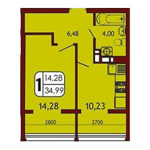 1 комнатная 34.99м²