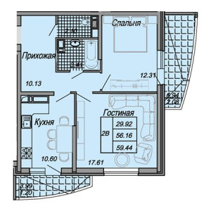 2 комнатная 59.44м²