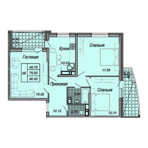 3 комнатная 80.92м²