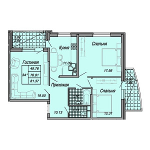 3 комнатная 81.37м²