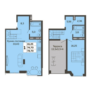 1 комнатная 78.7м²