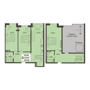 3 комнатная 121.92м²