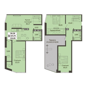 3 комнатная 131.65м²