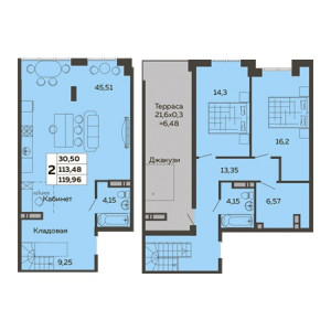 2 комнатная 119.96м²