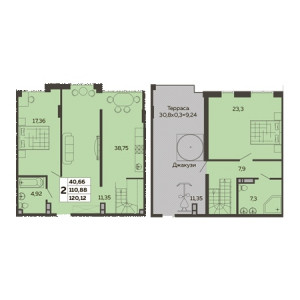 2 комнатная 120.12м²