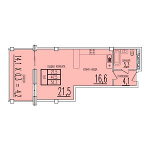 Студия 51.7м²