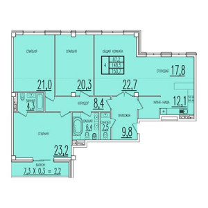 4+ комнат 150.7м²