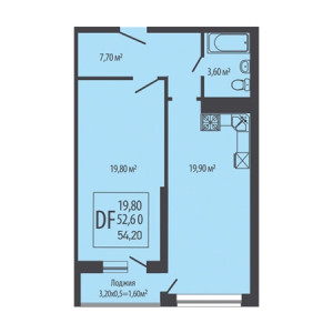 1 комнатная 54.2м²