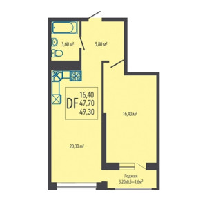 1 комнатная 49.3м²