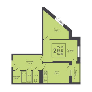 2 комнатная 56.8м²