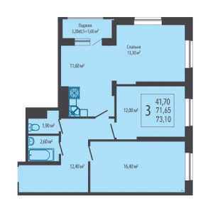 3 комнатная 73.1м²